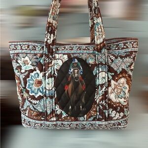 Vera Bradley Blue and Brown Floral Tote Bag Upstyled for the race scene